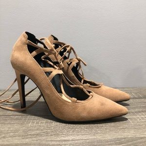 Jeffrey Campbell nude suede lace up heel